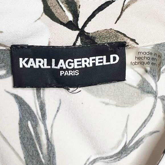 KARL LAGERFELD Vianne Floral Pleated Bow Blouse 3/4 Sleeve Cream Multi Womens L - Picture 6 of 9